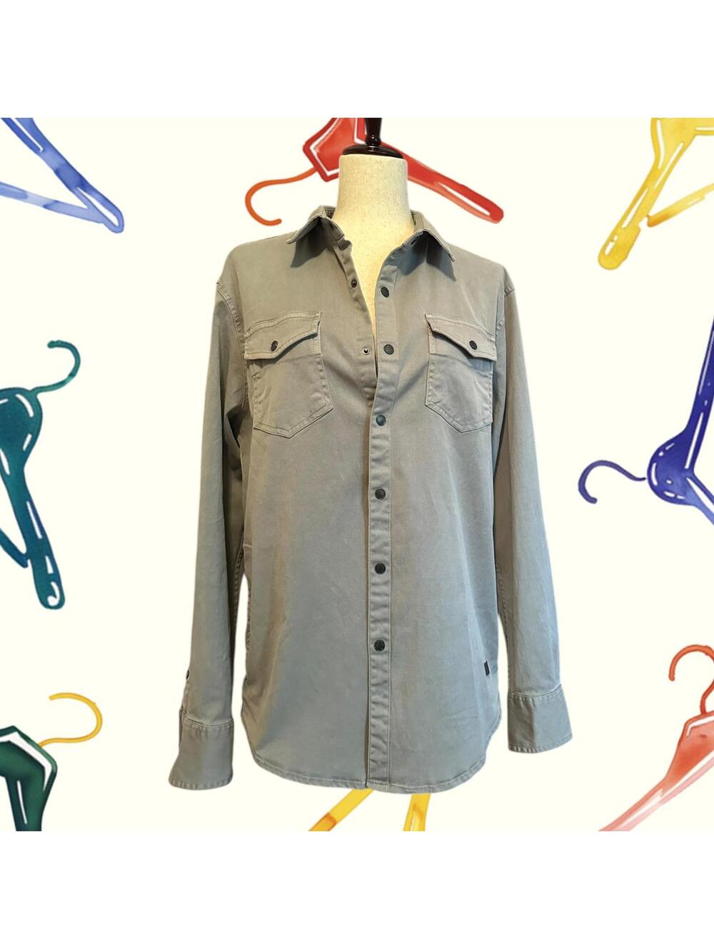 Men's Casual Button-Up Shirt with Chest Pockets